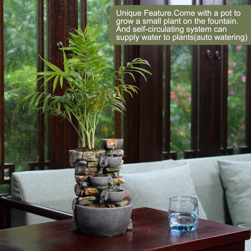 4‑Bowl Rockery Tabletop Fountain