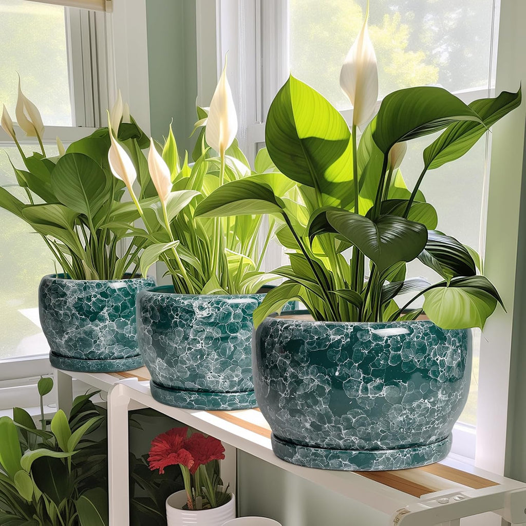 6 Inch Green Round Ceramic Plant Pot