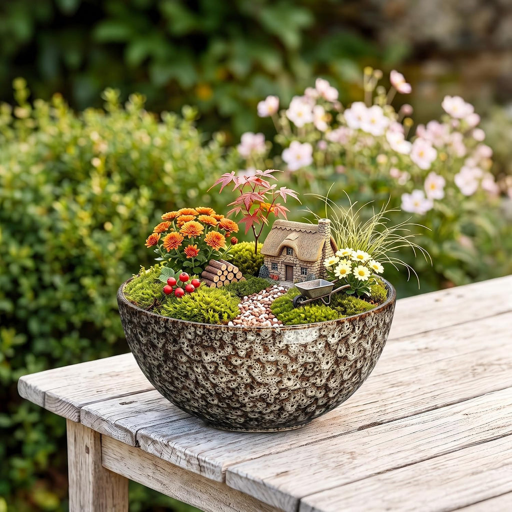 8 Inch Ceramic Succulent Pots, White Leopard