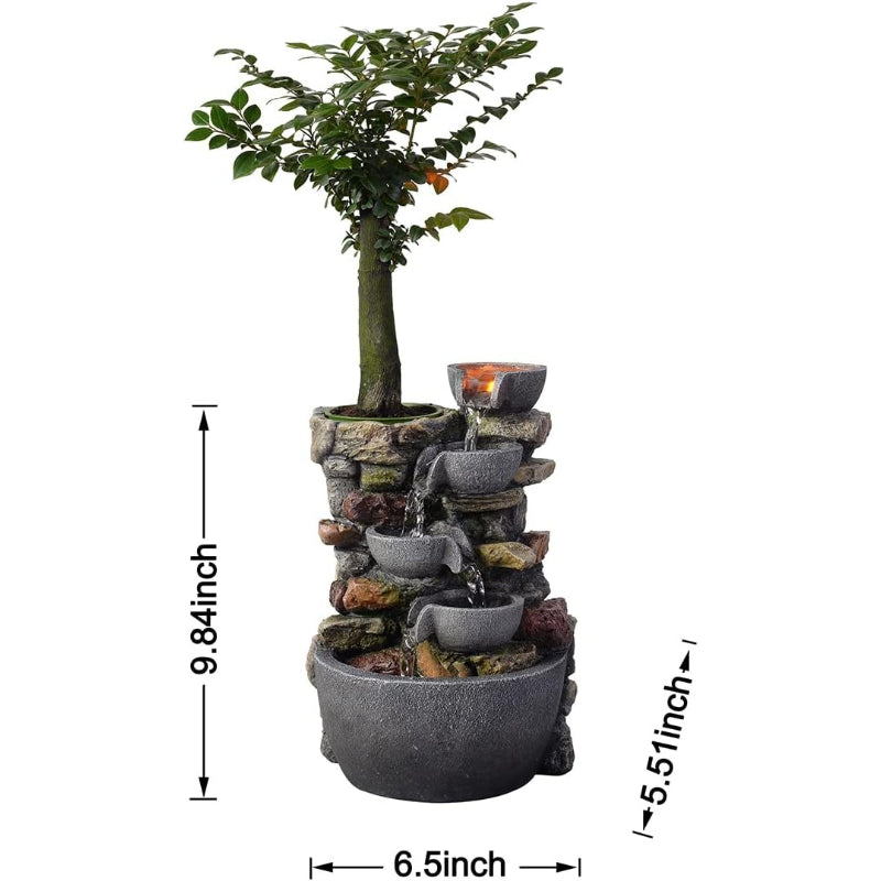 4‑Bowl Rockery Tabletop Fountain