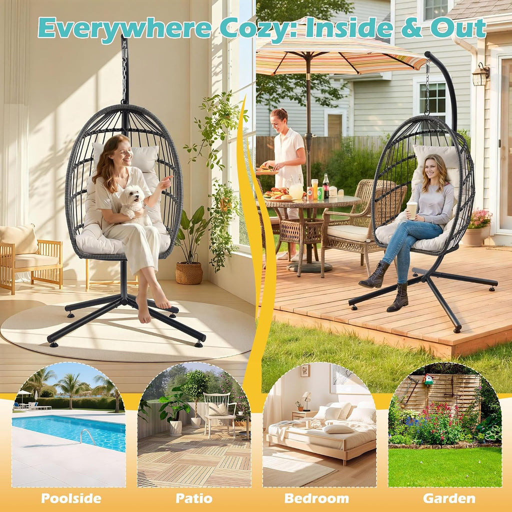 Beige Hanging Egg Chair With Stand