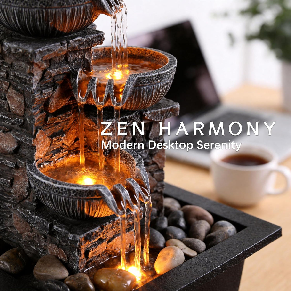 3‑Bowl Led Tabletop Waterfall Fountain