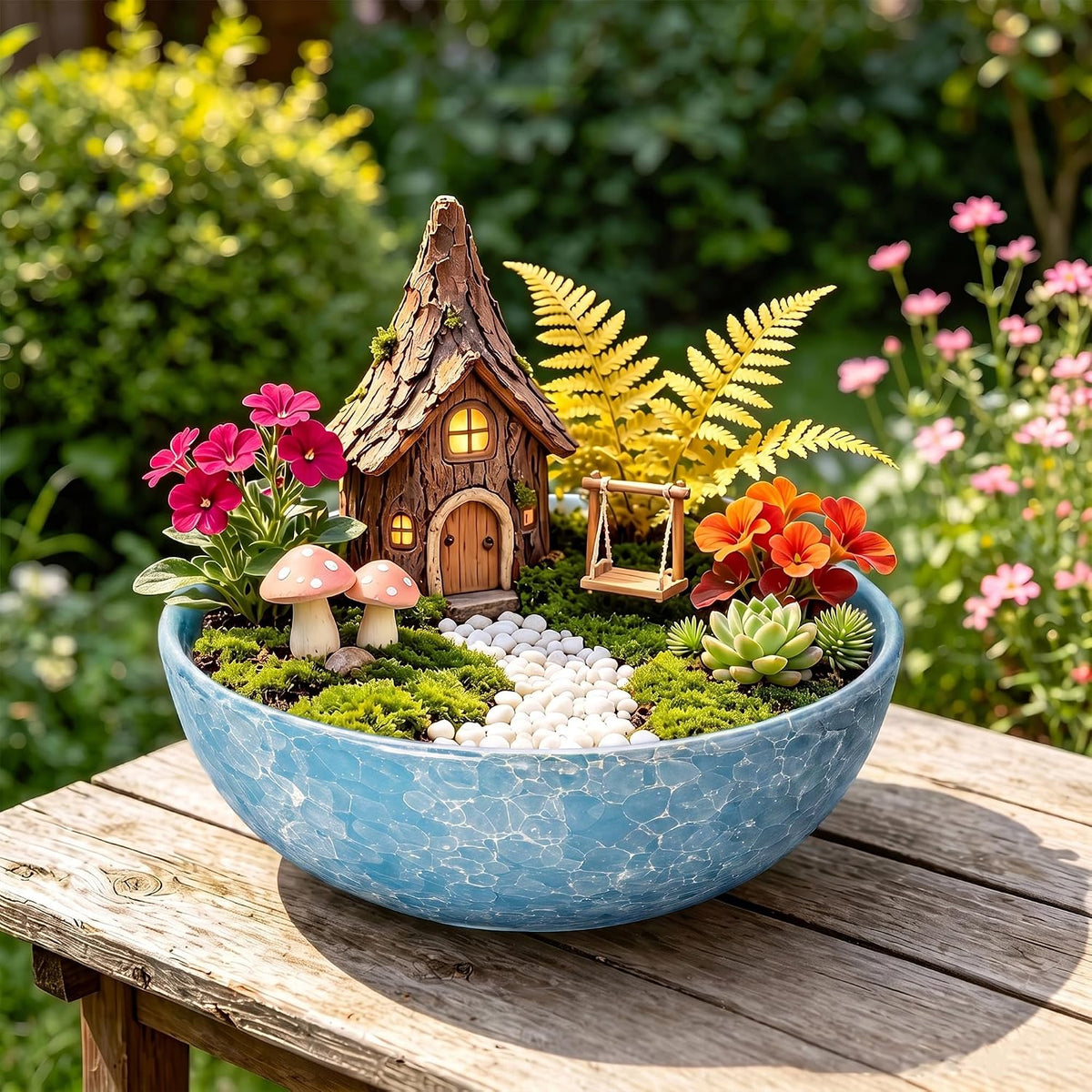10 Inch Droplet Blue Ceramic Lotus Planter