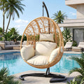 Beige Wicker Hanging Egg Chair With Stand