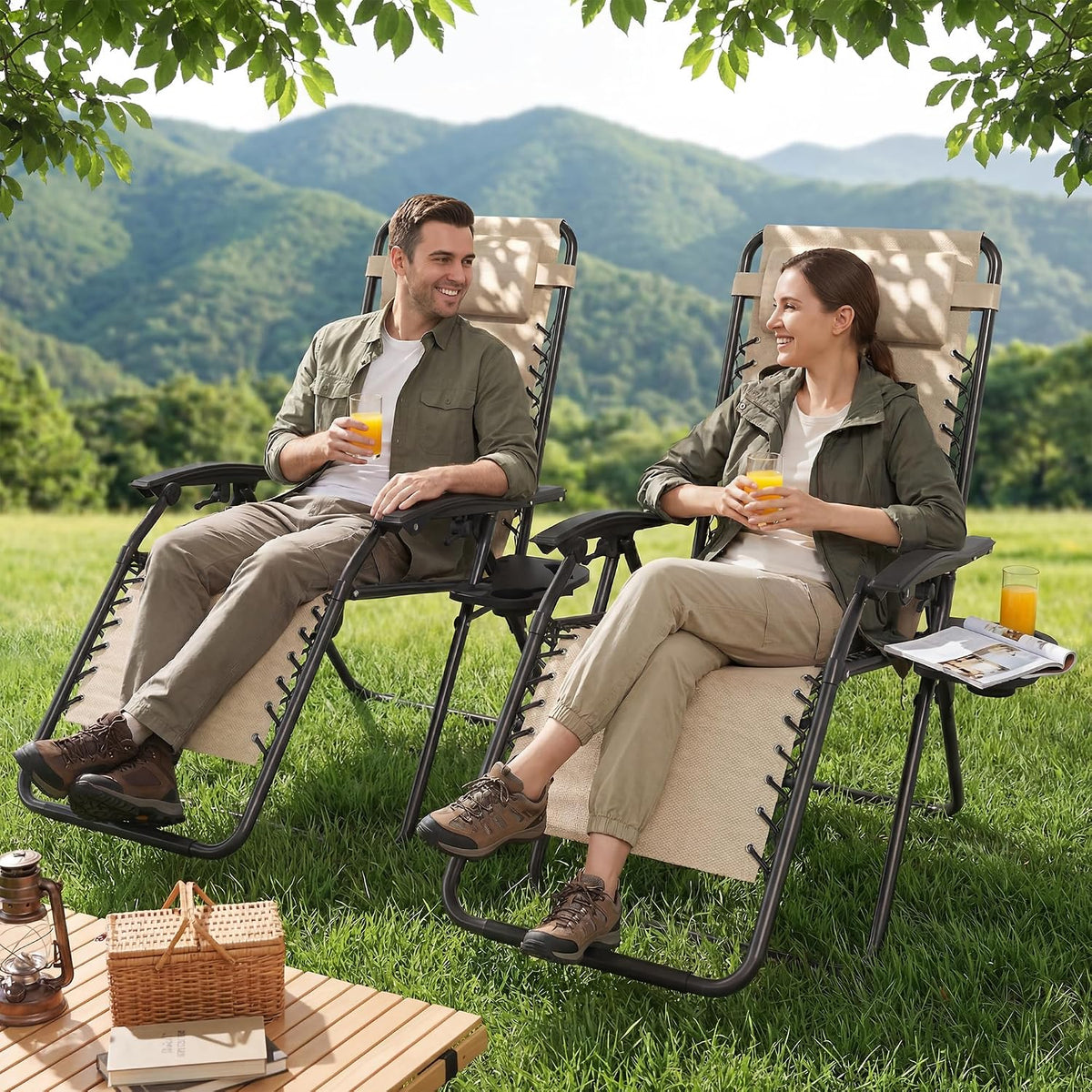 2‑Pack Beige‑Brown Zero Gravity Lounge Chair