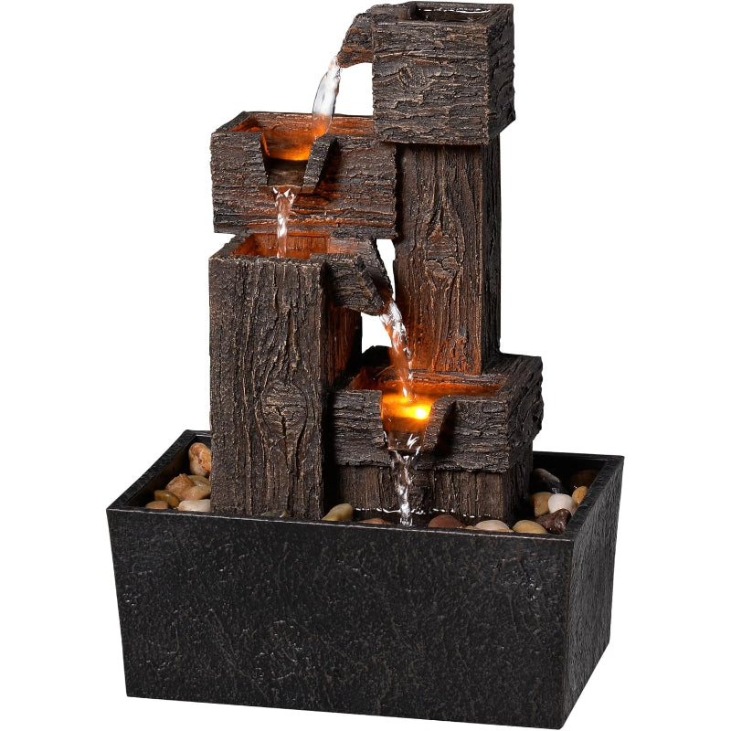 13 Inch Resin Wood‑Grain Led Tabletop Fountain