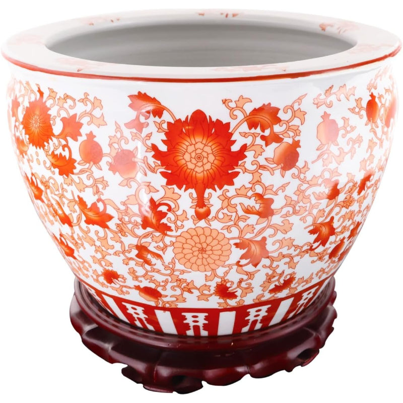 12 Inch Oriental Red Coral Fish Bowl
