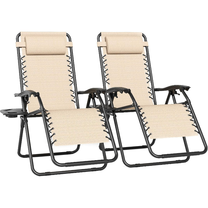 2‑Pack Beige‑Brown Zero Gravity Lounge Chair