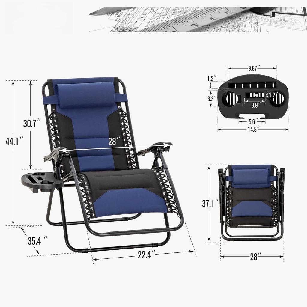 2‑Pack Navy 28" Wide Zero Gravity Chair