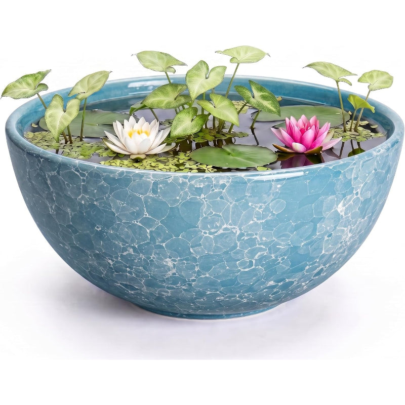 10 Inch Droplet Blue Ceramic Lotus Planter