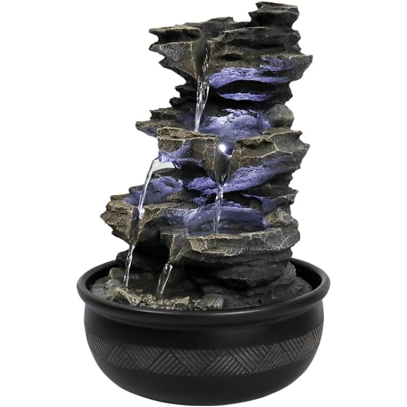 15.7 Inch Gray Led Rock Falls Tabletop Fountain